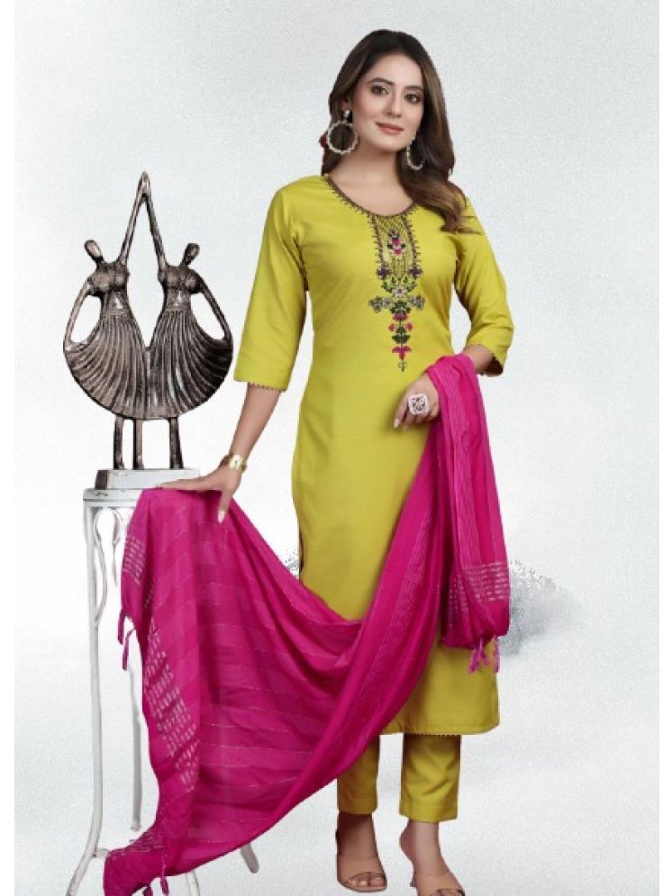     			bipinenterprise Cotton Self Design Kurti With Pants Women's Stitched Salwar Suit - Lime Green ( Pack of 1 )