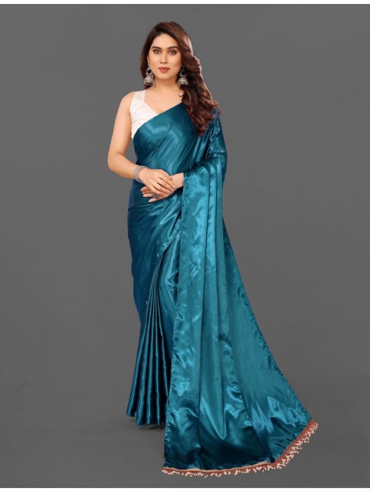     			JULEE Pack of 1 Satin Solid Saree With Blouse Piece ( Teal )