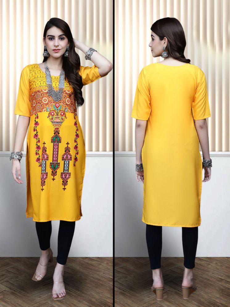     			1 Stop Fashion Pack of 1 Crepe Printed Nayra Women's Kurti - ( Yellow )