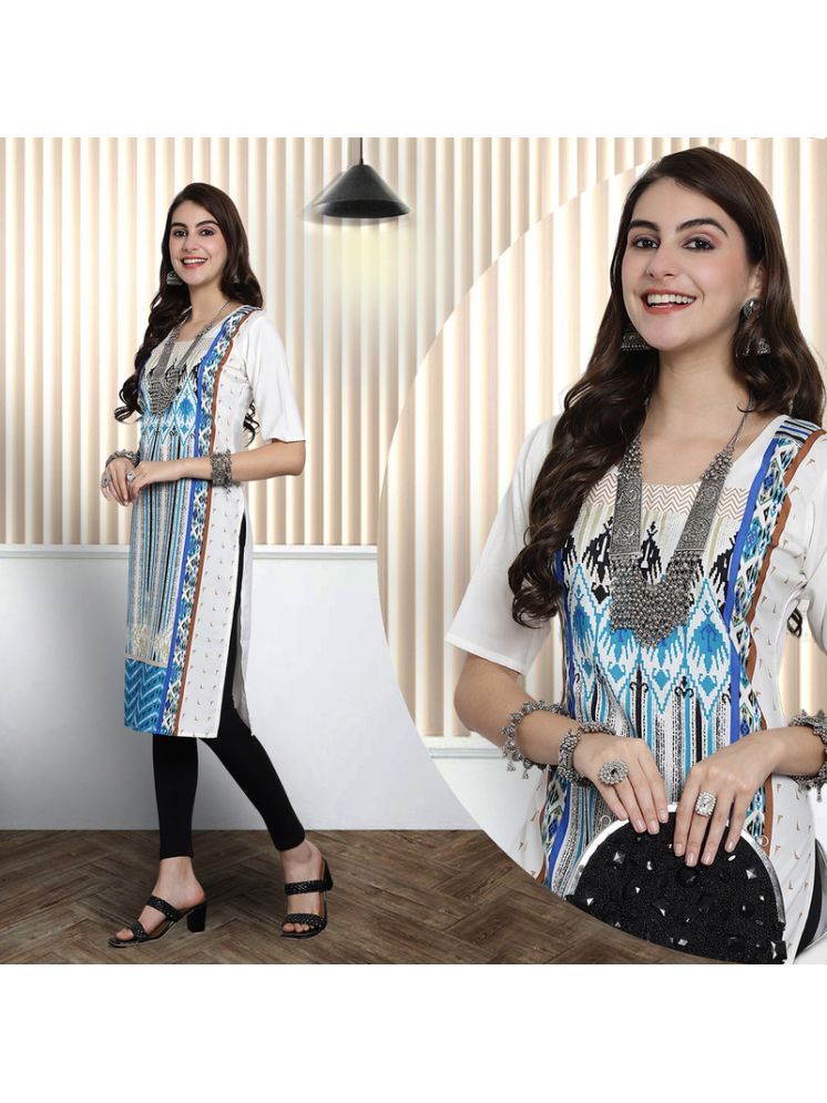     			1 Stop Fashion Pack of 1 Crepe Printed Nayra Women's Kurti - ( White )