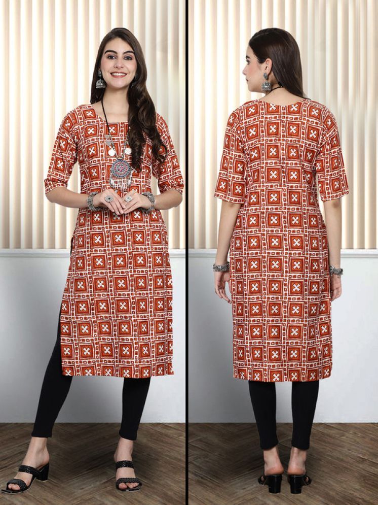     			1 Stop Fashion Pack of 1 Crepe Printed Nayra Women's Kurti - ( Orange )