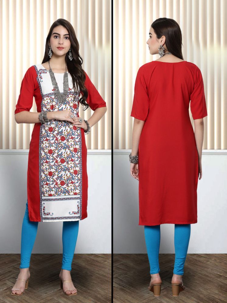     			1 Stop Fashion Pack of 1 Crepe Printed Nayra Women's Kurti - ( Red )