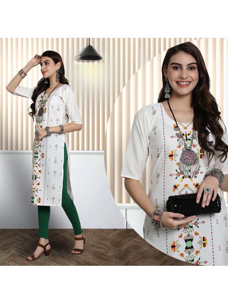     			1 Stop Fashion Pack of 1 Crepe Printed Nayra Women's Kurti - ( White )