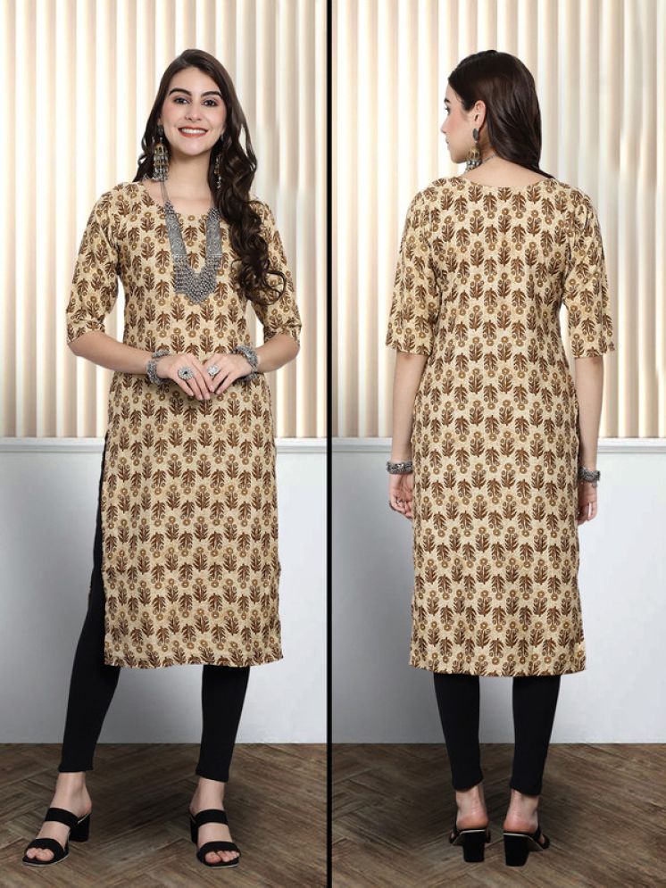     			1 Stop Fashion Pack of 1 Crepe Printed Nayra Women's Kurti - ( Gold )