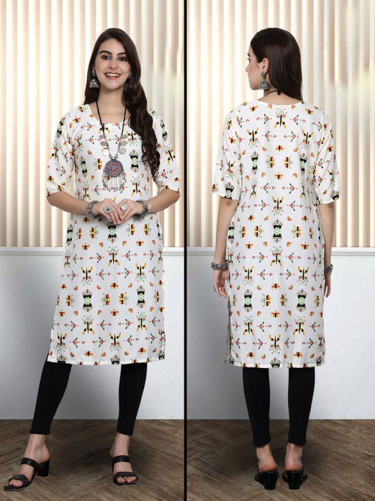     			1 Stop Fashion Pack of 1 Crepe Printed Nayra Women's Kurti - ( White )