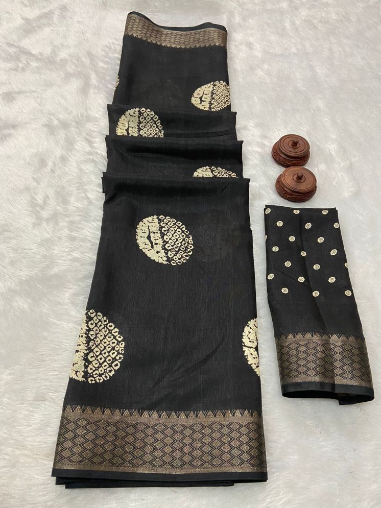     			Bhuwal Fashion Pack of 1 Art Silk Printed Saree With Blouse Piece ( Black )