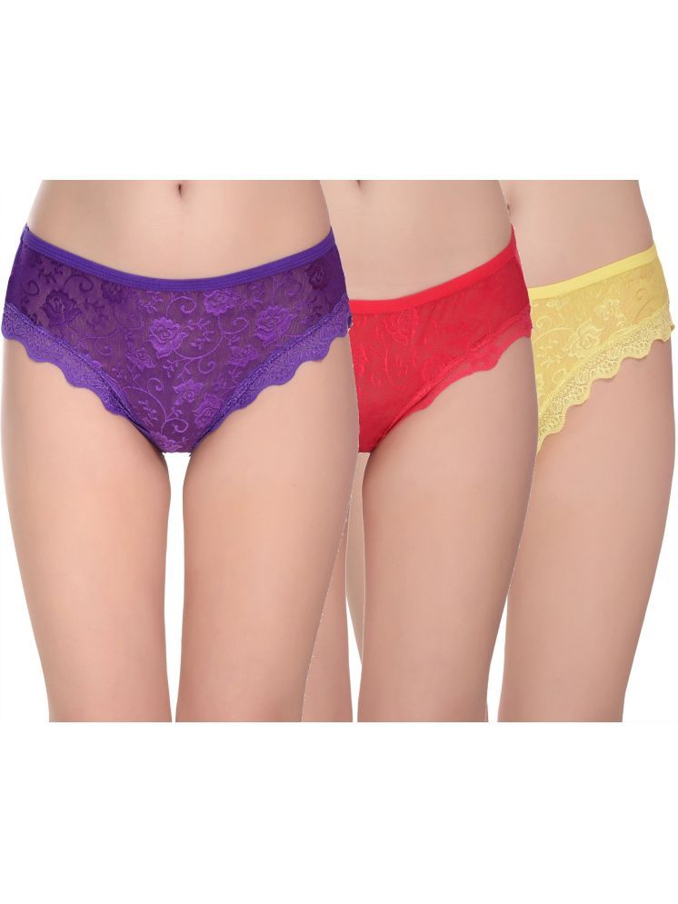     			ROKONIC Pack of 3 Lace Hipster For Women ( Purple,Red,Yellow )