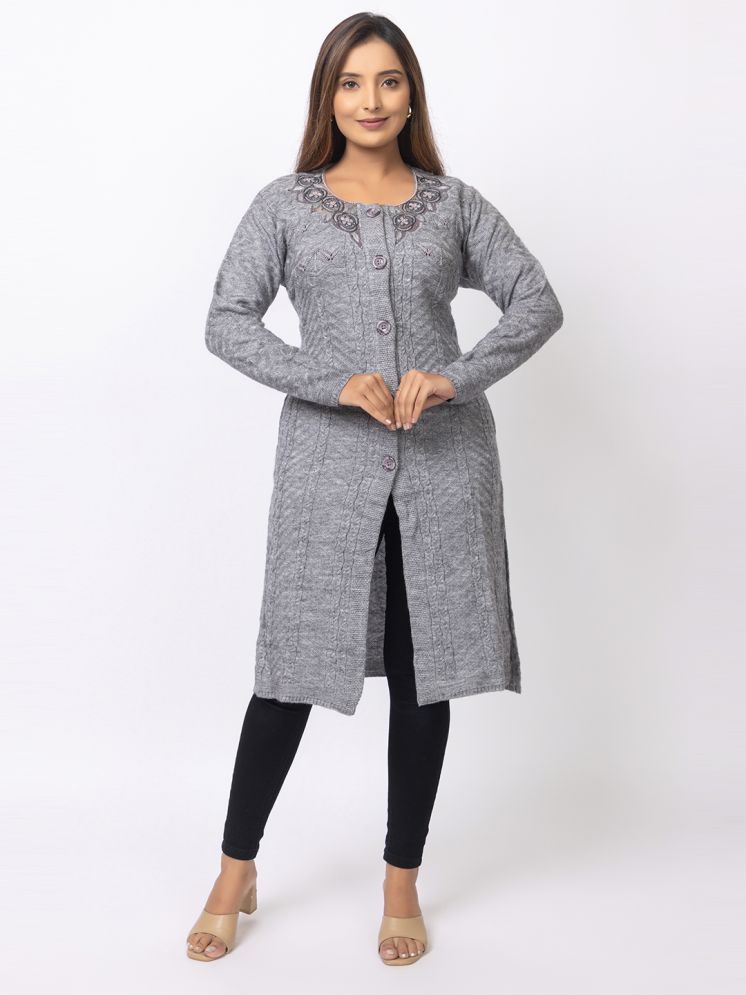     			wool kart Woollen Round Neck Women's Buttoned Cardigans - Grey ( )