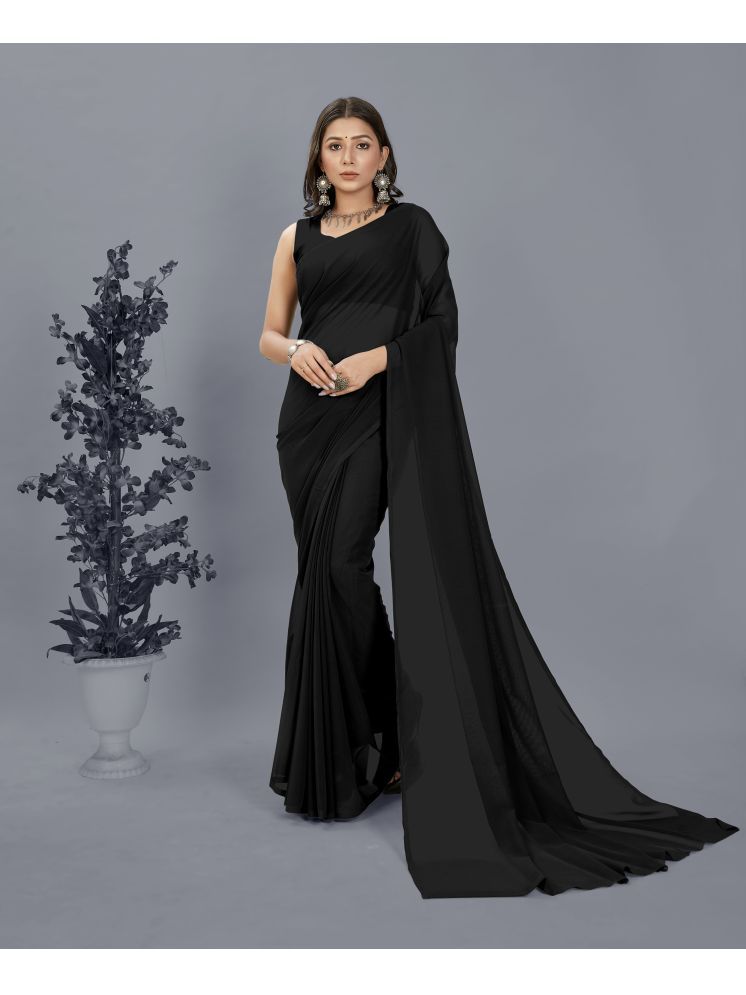     			ANAND SAREES Pack of 1 Georgette Solid Saree With Blouse Piece ( Black )