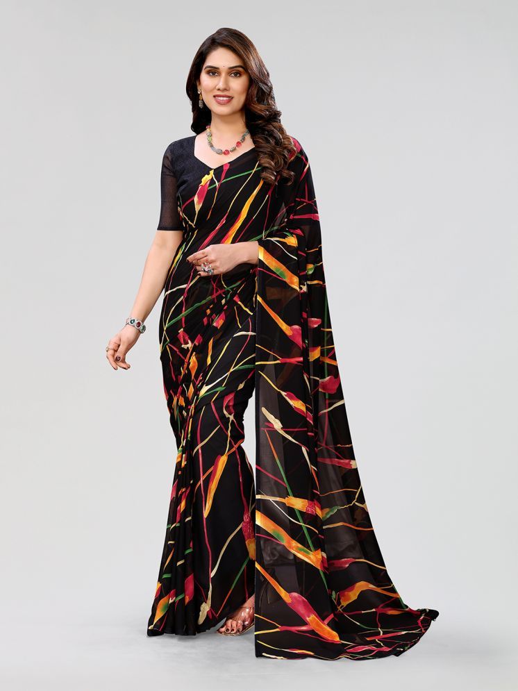     			ANAND SAREES Pack of 1 Georgette Printed Saree With Blouse Piece ( Black )