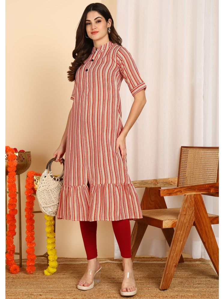     			DSK STUDIO Pack of 1 Cotton Blend Striped Front Slit Women's Kurti - ( Maroon )