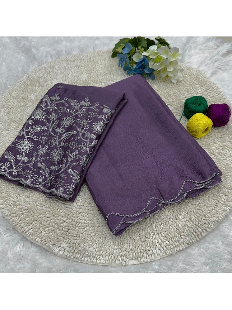     			Lady Shopi Pack of 1 Chiffon Solid Saree With Blouse Piece ( Purple )