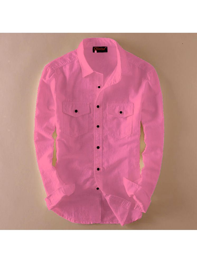     			Qlonz store Cotton Blend Regular Fit Solids Full Sleeves Men's Casual Shirt - Pink ( Pack of 1 )