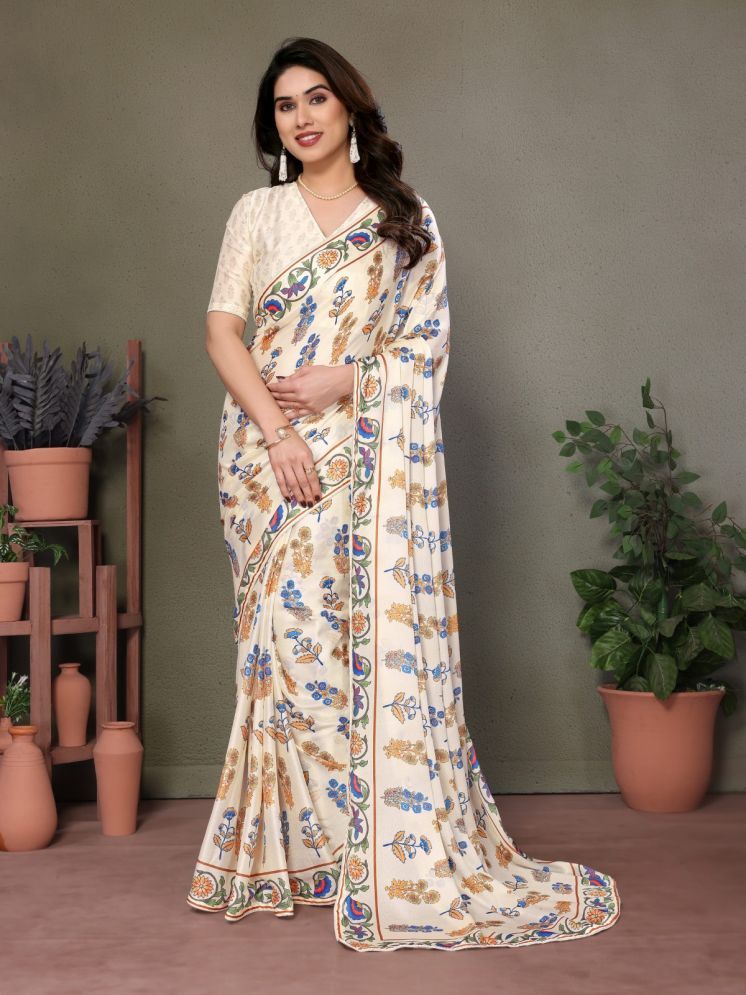     			BLEESBURY Pack of 1 Chiffon Printed Saree With Blouse Piece ( Off White )