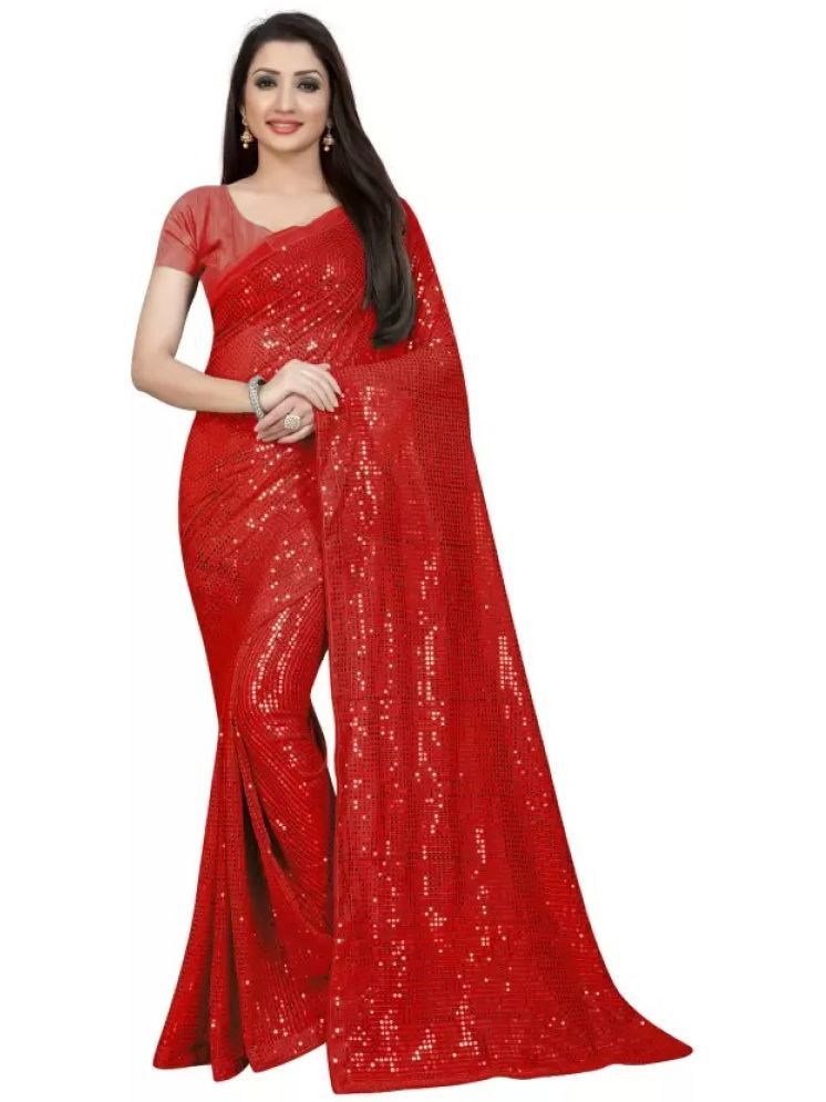     			Saadhvi Pack of 1 Georgette Embellished Saree With Blouse Piece ( Red )