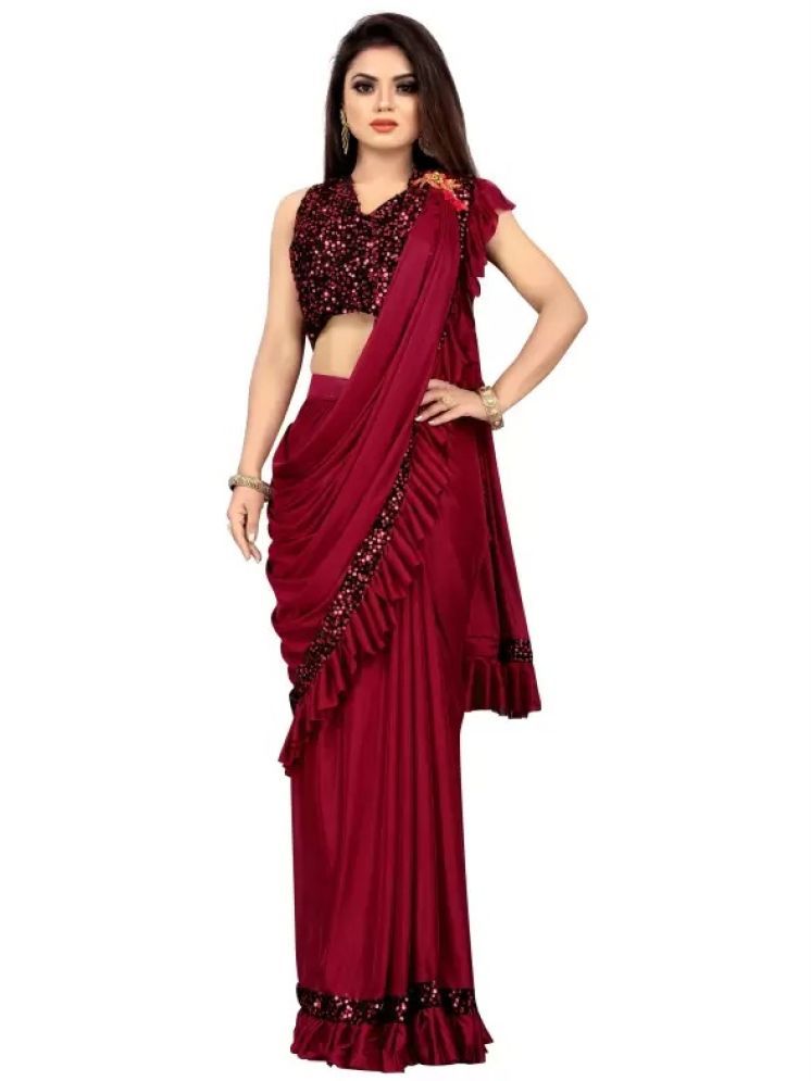     			Saadhvi Pack of 1 Lycra Embellished Saree With Blouse Piece ( Red )