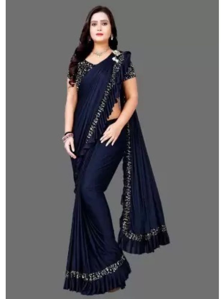     			Saadhvi Pack of 1 Lycra Embroidered Saree With Blouse Piece ( Navy Blue )