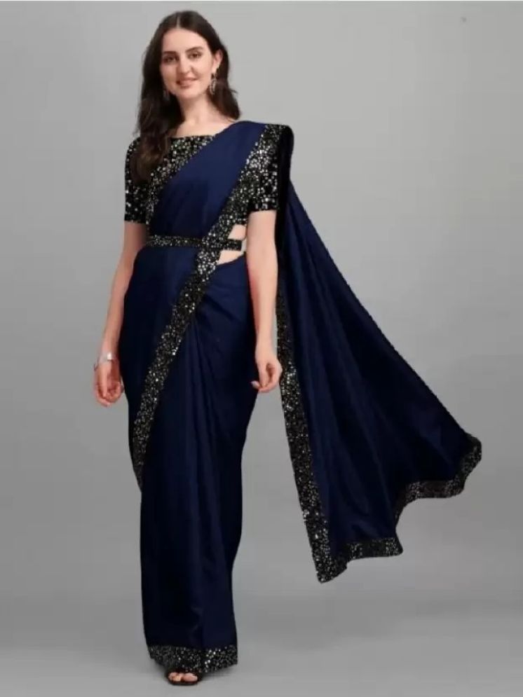     			Saadhvi Pack of 1 Lycra Embellished Saree With Blouse Piece ( Navy Blue )