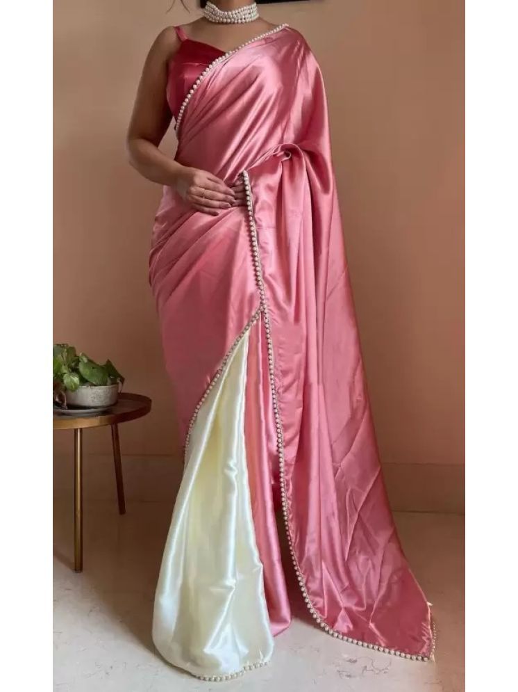     			Saadhvi Pack of 1 Satin Colorblock Saree With Blouse Piece ( Pink )