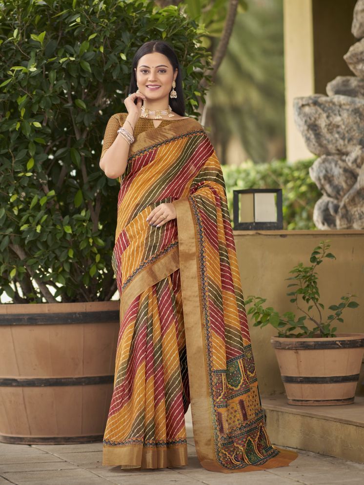     			Sariya Pack of 1 Chanderi Striped Saree With Blouse Piece ( Mustard )