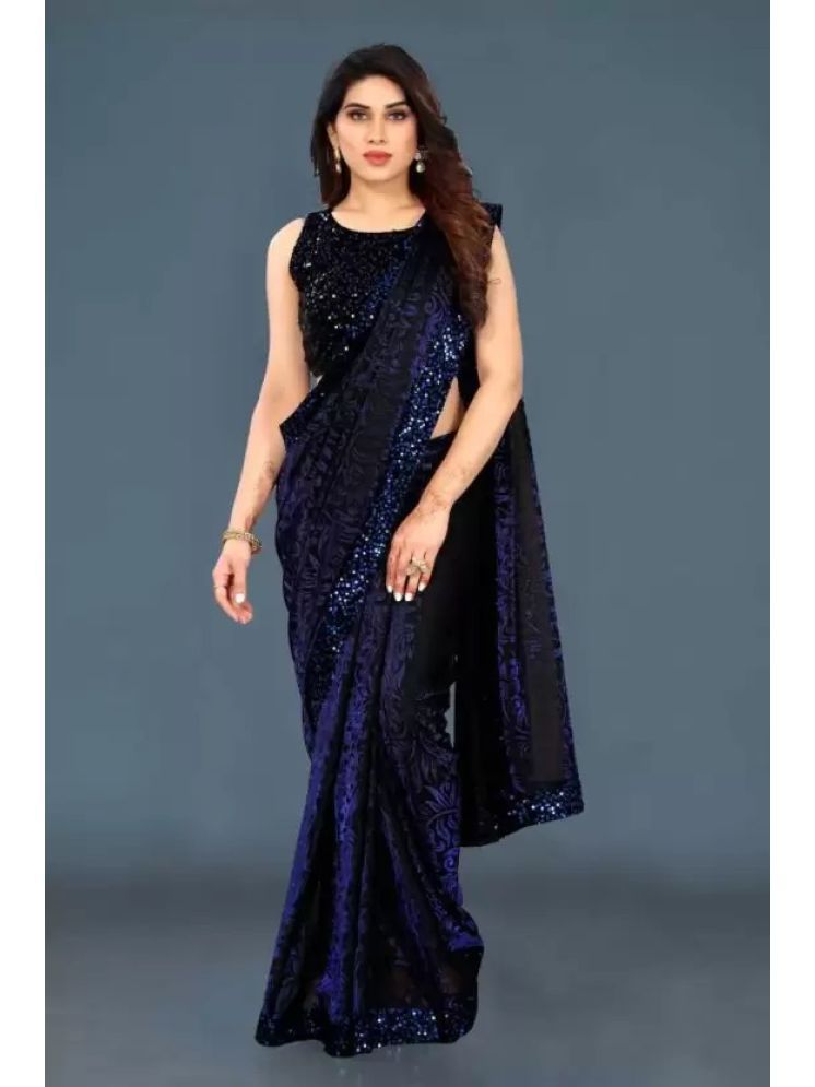     			Vkaran Pack of 1 Lycra Embellished Saree With Blouse Piece ( Navy Blue )