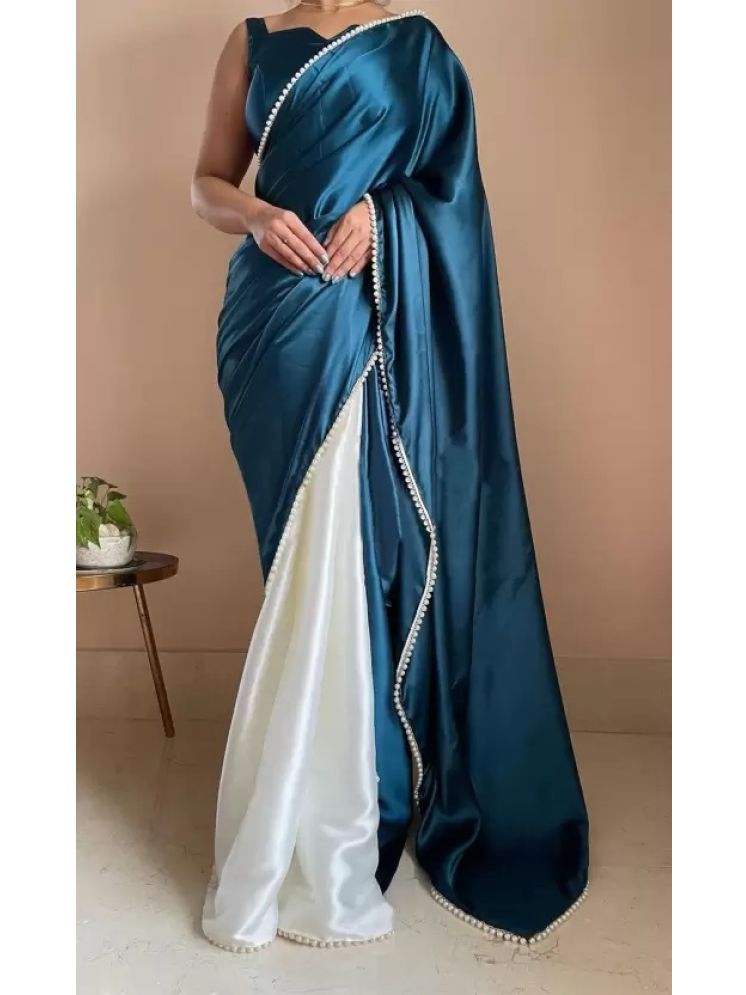     			Vkaran Pack of 1 Satin Solid Saree With Blouse Piece ( Turquoise )