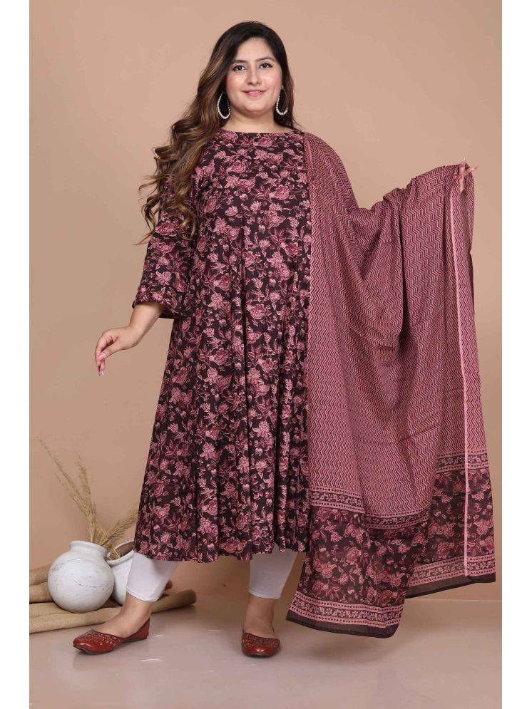     			Angiya Pack of 1 Cotton Printed Anarkali Women's Kurti - ( Maroon )