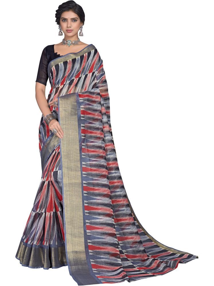     			Sariya Pack of 1 Cotton Blend Printed Saree With Blouse Piece ( Grey )