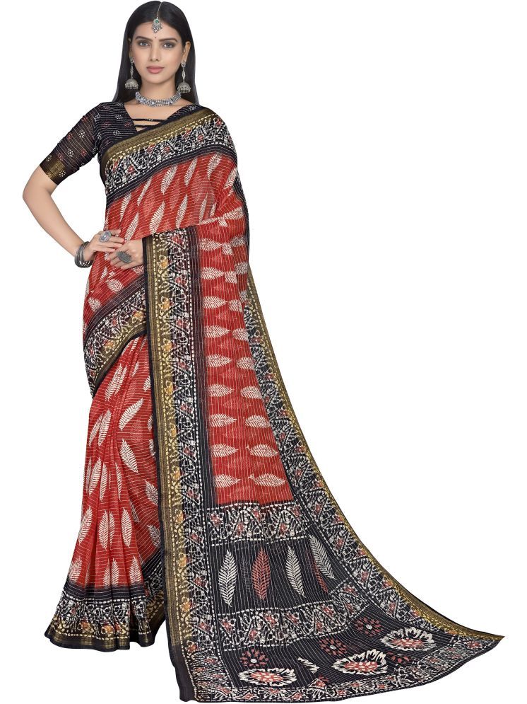     			Sariya Pack of 1 Viscose Printed Saree With Blouse Piece ( Red )