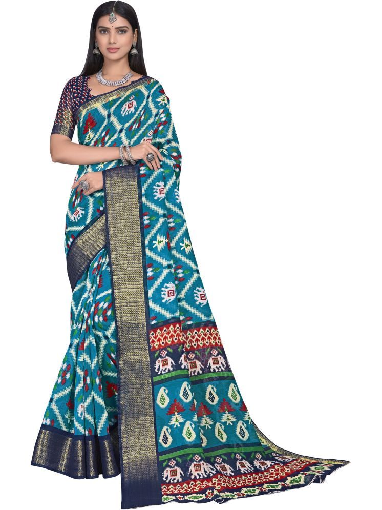     			Sariya Pack of 1 Cotton Blend Printed Saree With Blouse Piece ( Blue )