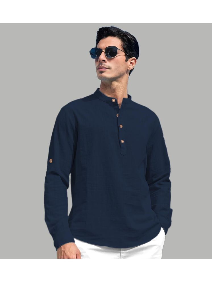     			Vida Loca Navy Blue Cotton Blend Men's Shirt Style Kurta ( Pack of 1 )