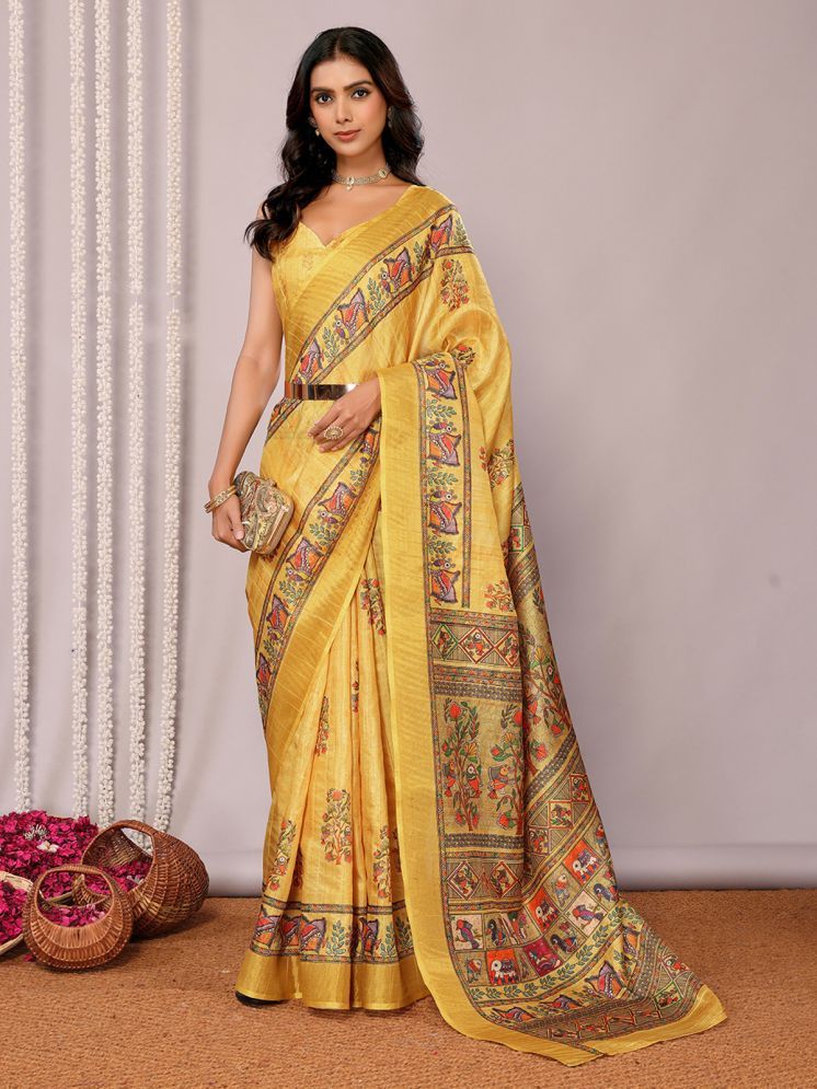     			Anekha Pack of 1 Chanderi Printed Saree With Blouse Piece ( Yellow )