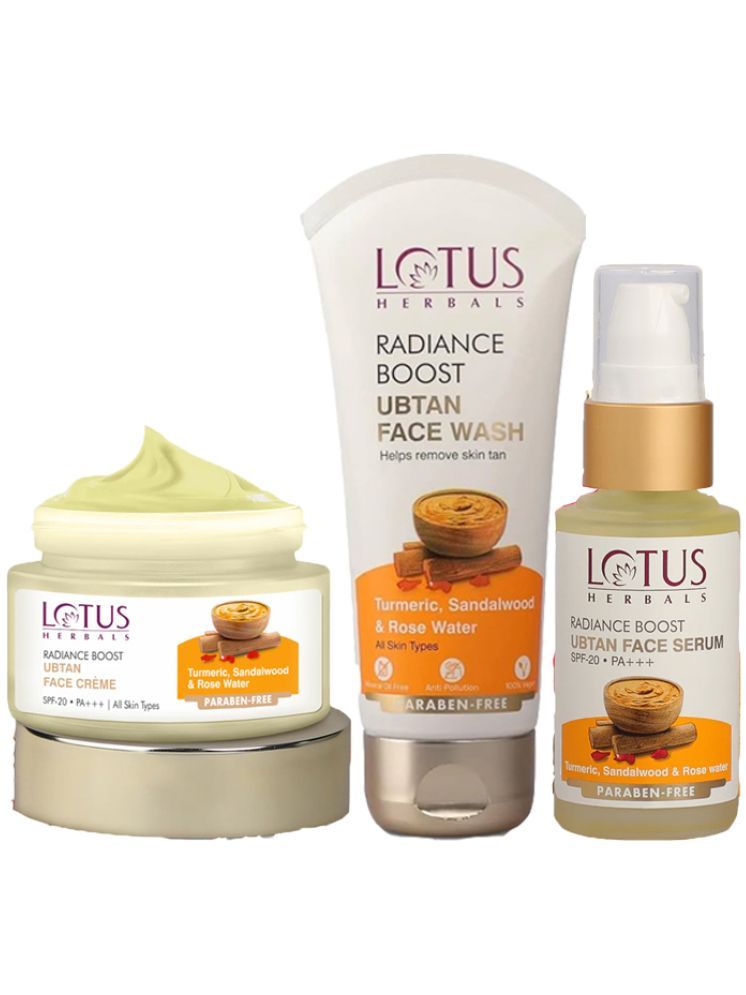     			Lotus Herbals Radiance Boost Ubtan Face Cream 50g , Face Serum 30ml , Facewash 100G (Pack of 3)