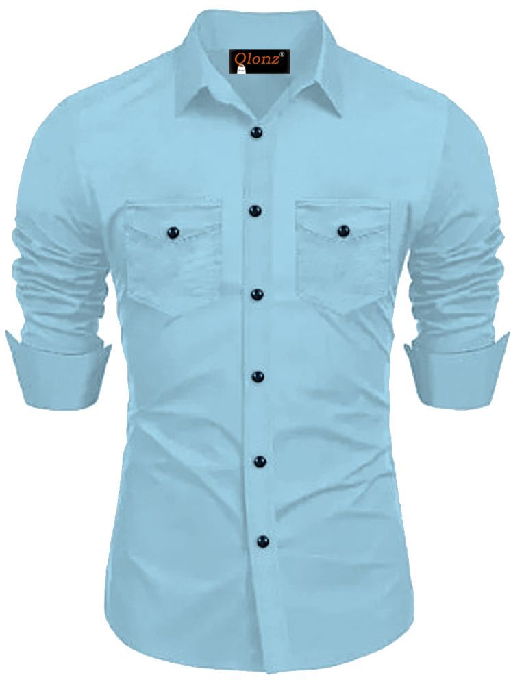     			Qlonz store Cotton Blend Regular Fit Solids Full Sleeves Men's Casual Shirt - Light Blue ( Pack of 1 )