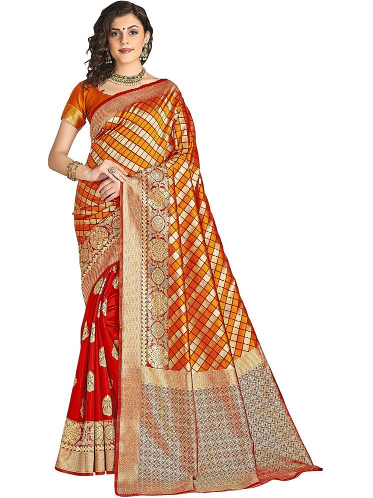     			Sariya Pack of 1 Jacquard Woven Saree With Blouse Piece ( Orange )