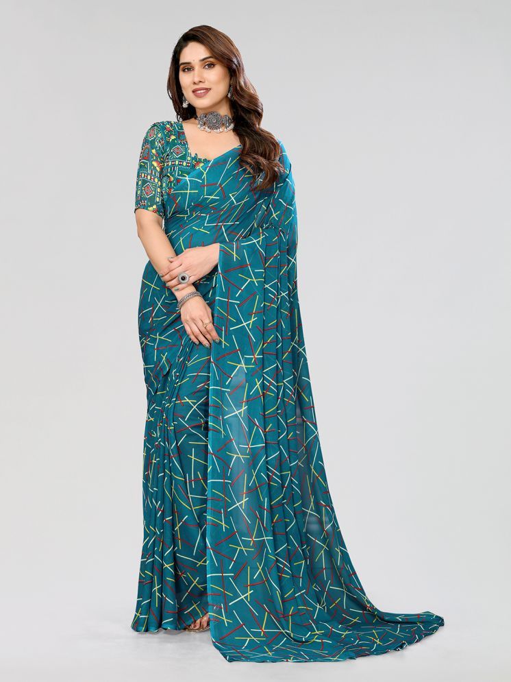     			ANAND SAREES Pack of 1 Georgette Printed Saree With Blouse Piece ( Blue )