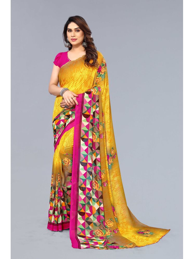     			ANAND SAREES Pack of 1 Georgette Printed Saree With Blouse Piece ( Yellow )