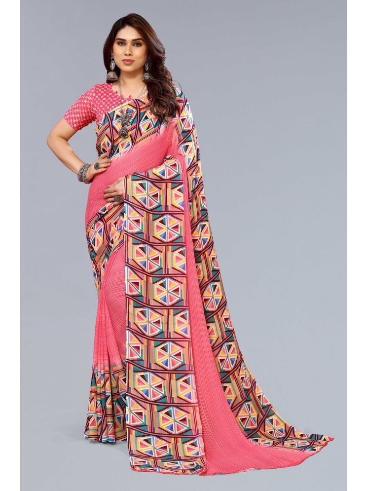     			ANAND SAREES Pack of 1 Georgette Printed Saree With Blouse Piece ( Pink )