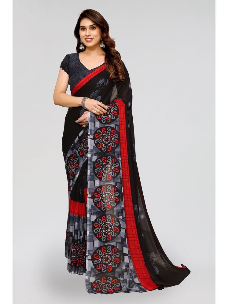     			ANAND SAREES Pack of 1 Georgette Printed Saree With Blouse Piece ( Black )