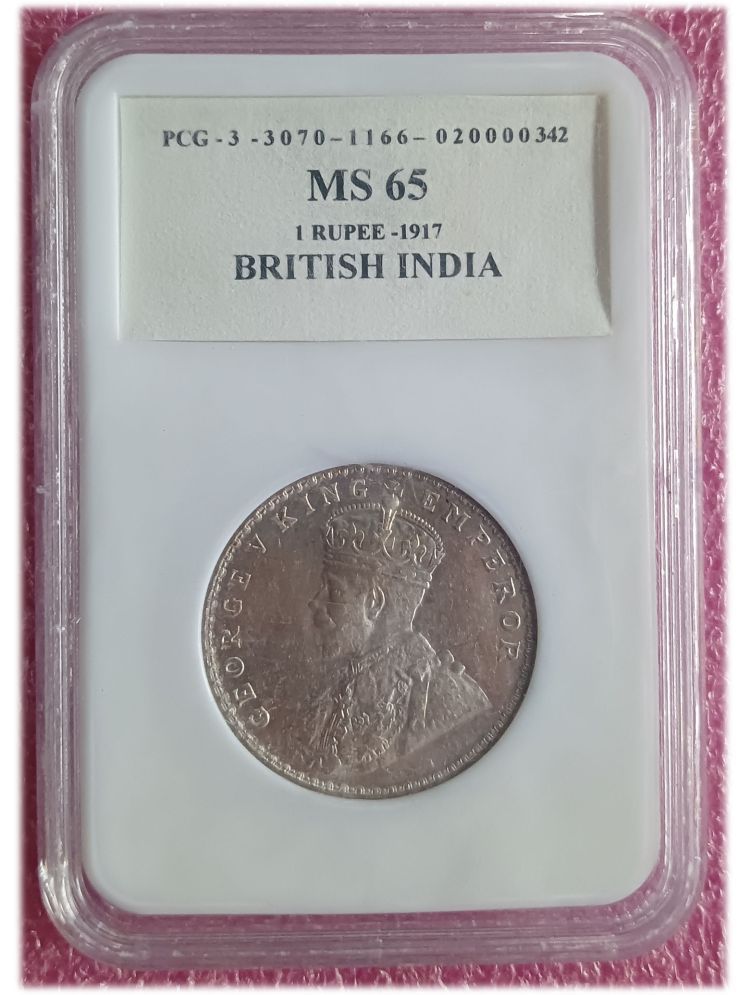     			British India King George V (KGV) 1 Rupee 1917 (PCG) Graded Silver Coin