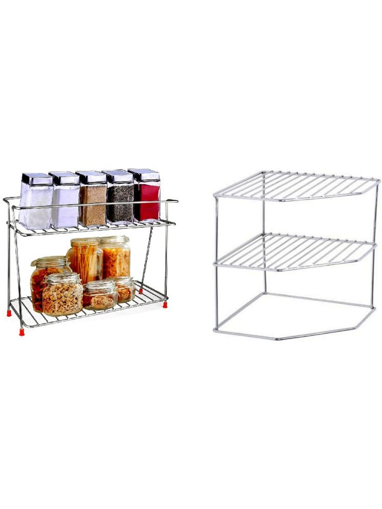     			Home Lane Silver Stainless Steel Storage Racks ( Pack of 2 )