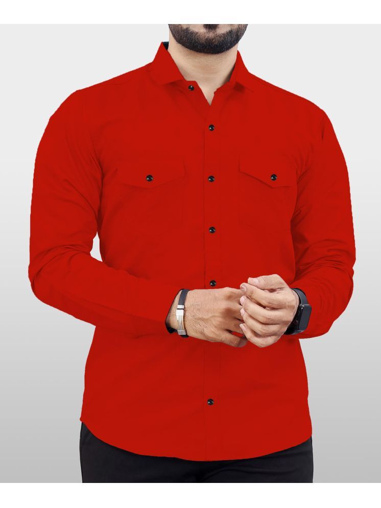     			Qlonz store Cotton Blend Regular Fit Solids Full Sleeves Men's Casual Shirt - Red ( Pack of 1 )