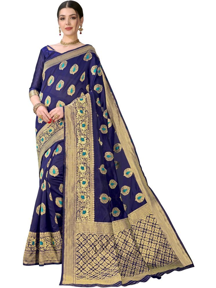     			Sariya Pack of 1 Jacquard Woven Saree With Blouse Piece ( Navy Blue )