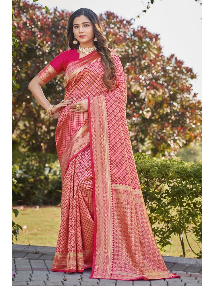     			Sariya Pack of 1 Jacquard Woven Saree With Blouse Piece ( Pink )