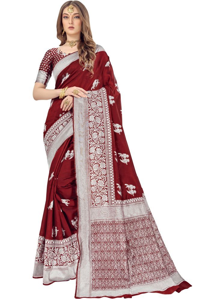     			Sariya Pack of 1 Jacquard Woven Saree With Blouse Piece ( Maroon )