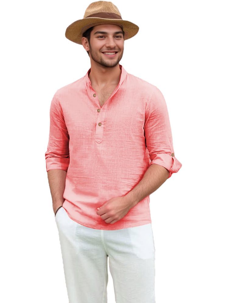     			Apektra Peach Cotton Blend Men's Shirt Style Kurta ( Pack of 1 )