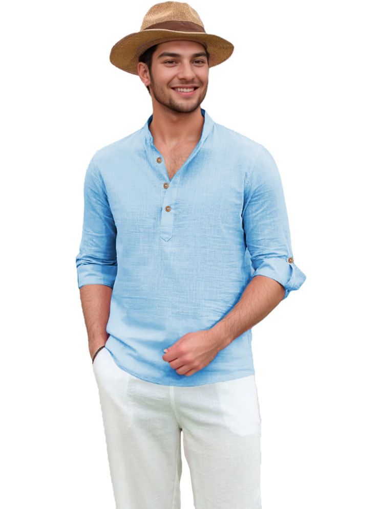     			Apektra Sky Blue Cotton Blend Men's Shirt Style Kurta ( Pack of 1 )