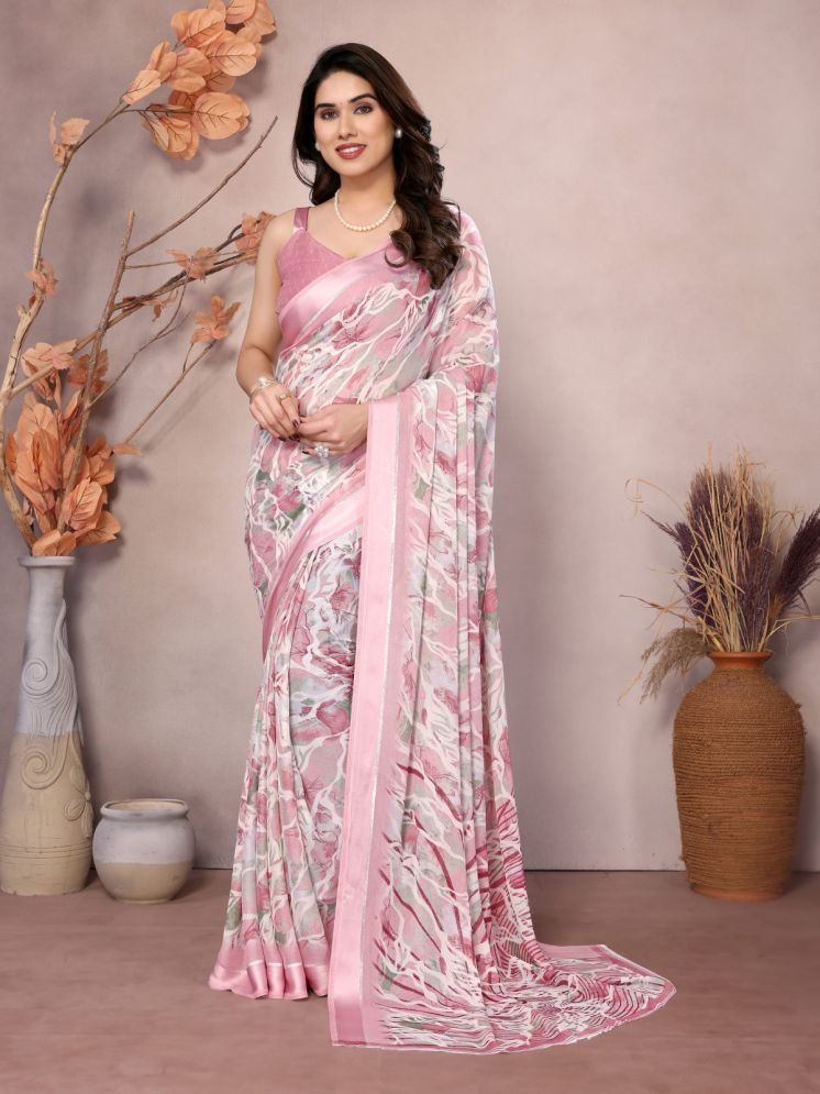     			BLEESBURY Pack of 1 Chiffon Printed Saree With Blouse Piece ( Peach )