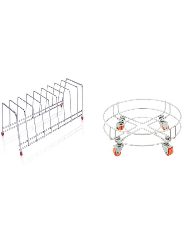     			Home Lane Silver Stainless Steel Gas Cylinder Trolleys ( Pack of 2 )