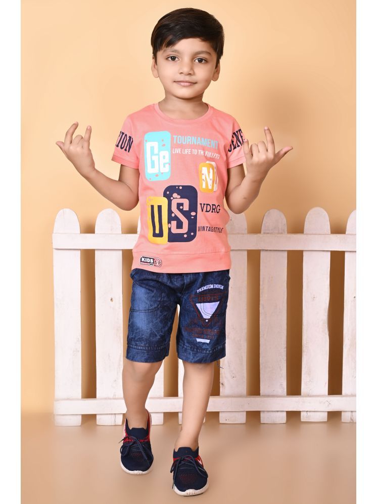     			New Collection Pack of 1 Boys Cotton Blend T-Shirt & Shorts ( Peach )